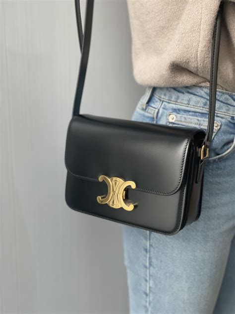 celine teen triomphe black|TEEN TRIOMPHE BAG IN SHINY CALFSKIN .